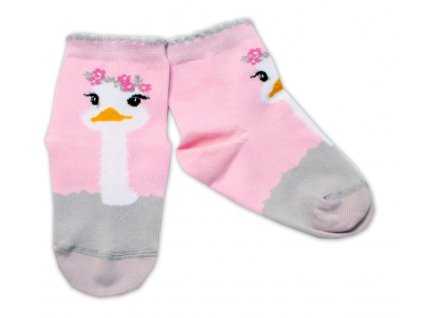 Baby Nellys Bavlněné ponožky Pštros - světle růžové, vel. 104/116 (Velikost koj oblečení 104-116 (4-6r))