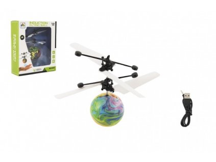 Vrtulníková koule bar. létající plast reagující na pohyb ruky s USB kab. 3 barvy v krab. 16x18,5x5,5