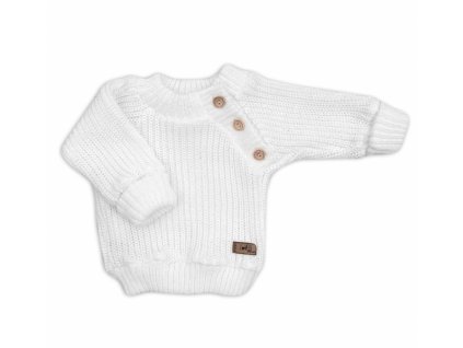 Pletený svetřík pro miminko s knoflíčky Lovely, prodloužené náplety, bílý, 56/62
