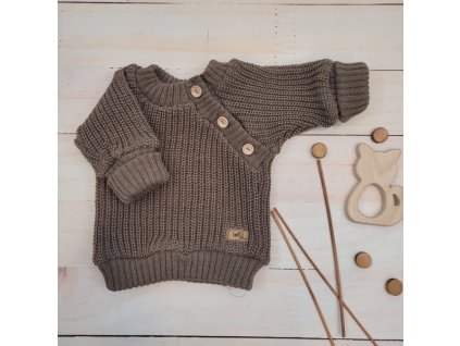 Pletený svetřík pro miminko s knoflíčky Lovely, prodloužené náplety, hnědý