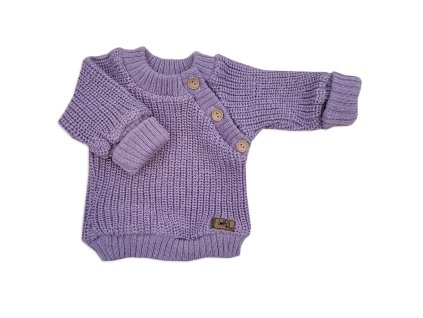 Pletený svetřík pro miminko s knoflíčky Lovely, prodloužené náplety, lila, 56/62 (Velikost 56/62 (0-3m))