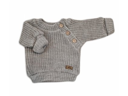 Pletený svetřík pro miminko s knoflíčky Lovely, prodloužené náplety, tm. šedý