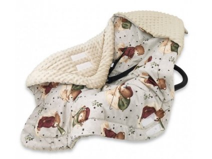 Oteplená zavinovací deka s kapucí minky+bavlna, 90 x 90 cm, Teddy and Moon - béžová
