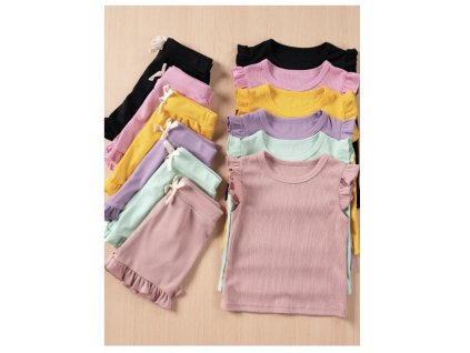 Dívčí letní jednobarevný set kraťasy a tričko (1-5 let)