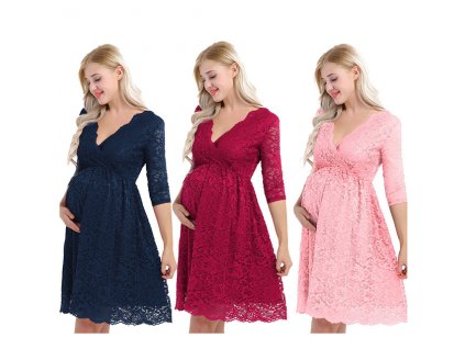 Womens Maternity Elegant Floral Lace Overlay V Neck Half Sleeve Knee Length Pregnant Photography Dress for 1 kopie