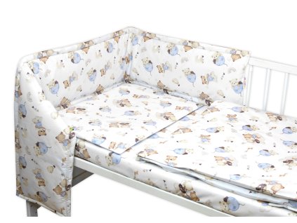 Mantinel s povlečením do postýlky, 3D sada - Zábava s balónky, bílá/modrá (Velikost povlečení 135x100, Rozměry polštáře 40 x 60, Rozměry přikrývky 135 x 100)