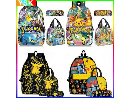 2PC 3PC Set Pikachu Pokemon Backpack Primary and Middle School Students Boys Girls Anime Cartoon Sports.jpg