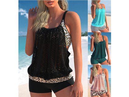 Dámské plavky dvojdílné tankini se síťovinou Plus Size (XS-6XL)