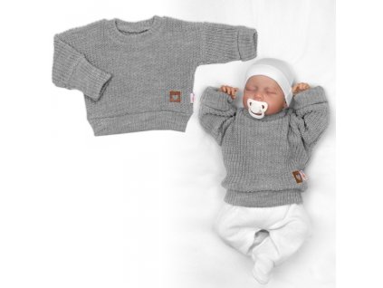 Rostoucí oversize pletený svetřík pro miminko, šedý (Velikost koj oblečení 56/62 (0-3m))