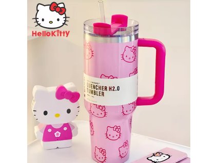 Termohrnek Hello Kitty s madlem a brčkem 1180 ml
