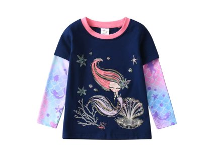 Dívčí bavlněné tričko s dlouhým rukávem "Mořská panna"