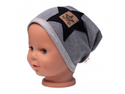 Dětská čepice bavlna, Baby Star, Baby Nellys, šedá (Velikost koj oblečení 80/86 (12-18m))