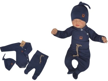 Z&Z 3-dílná soupravička body, polodupačky s provázkem a čepička - granátová (Velikost koj oblečení 62 (2-3m))