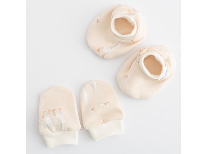 Kojenecký bavlněný set-capáčky a rukavičky New Baby Husičky (Barva Béžová, Velikost Univerzální)