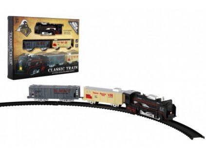 Vlak + vagónky a koleje plast na baterie se světlem v krabici 30x22x4cm