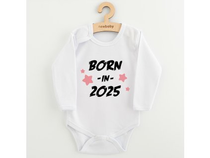 Dětské body s potiskem New Baby BORN IN 2025 pink (Barva Bílá, Velikost 56 (0-3m))