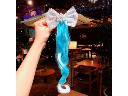 Modrý kroucený pramen s ozdobou do vlásků jako příčesek, 2 ks