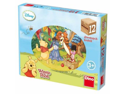 Dino Dřevěné obrázkové kostky Medvídek Pú 12ks