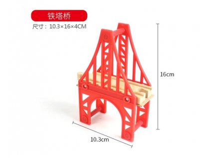 EDWONE Red Tower Bridge Wood Railway Track Train Slot Railway Accessories Original Toy Gifts For Kids 2