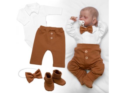 4D sada pro chlapečky Baby Elegán - karamelová (Velikost koj oblečení 56 (1-2m))