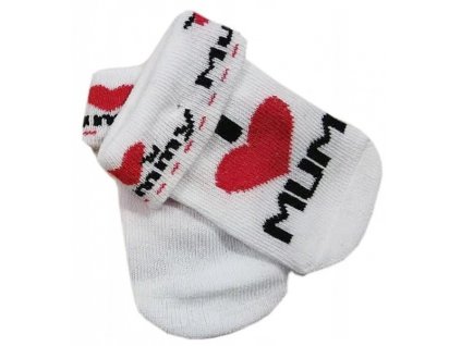 Kojenecké bavlněné ponožky I Love Mum, bílé s potiskem, vel. 80/86 (Velikost koj oblečení 56/62 (0-3m))