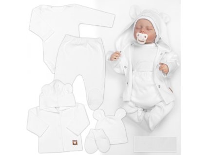 Žebrovaná sada, Star 5D, body, polodupačky, kabátek, čepička, rukavice -, bílá (Velikost koj oblečení 56 (1-2m))