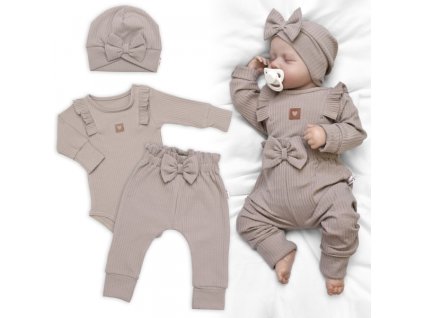 Žebrovaná rostoucí souprava 3D, Baby Girl - taupe (Velikost koj oblečení 56/62 (0-3m))