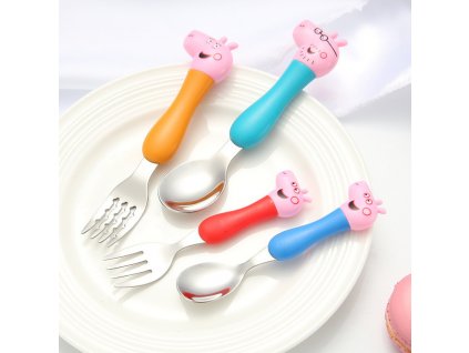 Peppa Pig Tableware Spoon Cross Fork Soup Spoon Set Dining Lunch George Action Figures Anime Figures 0