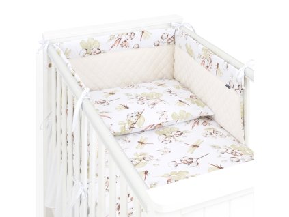 mantinel s povlecenim do postylky 3d sada velvet vazka ecru bila 135x100 cm