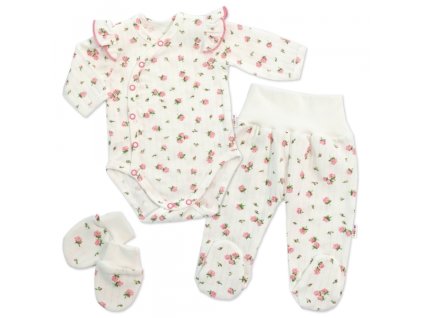Bavlněná 3D sada, zavinovací body, polodupačky + rukavičky, Amélie, bílá/růžová (Velikost koj oblečení 56 (1-2m))