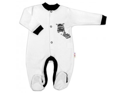 Baby Nellys Bavlněný overálek Zebra - bílý (Velikost koj oblečení 74 (6-9m))