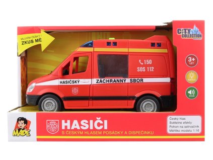 Auto hasičská dodávka na setrvačník s reálným hlasem posádky