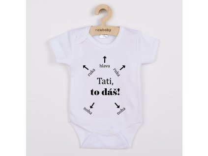 Dětské body s potiskem New Baby Tati, to dáš! - krátký rukáv (Barva Bílá, Velikost 62 (3-6m))
