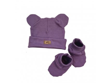 Stylová čepička s oušky s botičkami, 2D - purple (Velikost koj oblečení 56/62 (0-3m))