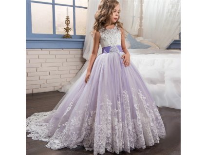 Elegant Princess Dress For Girls Wedding Purple Tulle Lace Long Girl Dress Party Pageant Bridesmaids Formal 2