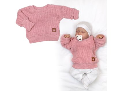Rostoucí oversize pletený svetřík pro miminko, starorůžová (Velikost 56/62 (0-3m))