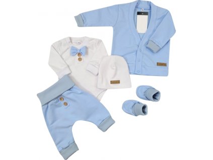 Bavlněná sada, body, kalhoty, motýlek a čepice Elegant Boy 5D, Kazum, modrá/bílá, vel. 68 (Velikost koj oblečení 74 (6-9m))