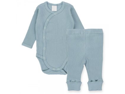 Zavinovací žebrované body + tepláčky, 2D sada MBaby, mátové (Velikost koj oblečení 62 (2-3m))