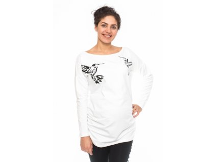 Be MaaMaa Těhotenské triko, mikina Kolibri - bílé, vel. L (Velikosti těh moda L (40))