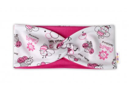 Baby Nellys Bavlněná dětská čelenka Berušky- bílá/růžová, 12-24 m (Velikost koj oblečení 80-92 (12-24m))