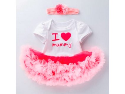 Dívčí kojenecké body s tutu sukní "I love mummy" + čelenka
