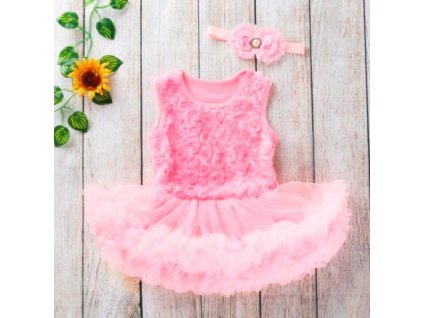 Dívčí kojenecké body s růžičkami a tylovou sukní + čelenka