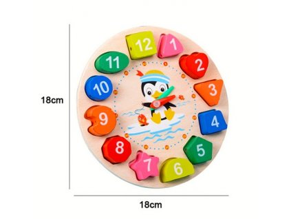 Montessori hračky - dřevěné hodiny tučňák
