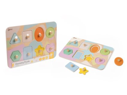 Puzzle/Vkládačka deskové geometrické tvary dřevo ve fólii 30x21cm 24m+