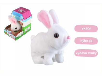 Králík Ben skákající plyš/plast 16x17cm na baterie se zvukem v krabici 13x19x18cm