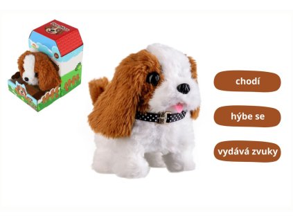 Pes Max chodící štěkající plyš/plast 15 x12cm na baterie se zvukem s pohybem v krabici 13x19x18cm
