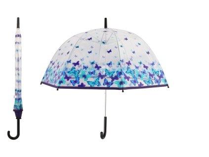 Deštník průhledný s motýlky plast/kov 80cm v sáčku