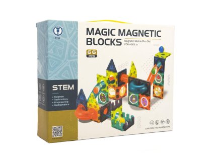 Kuličková dráha magnetická stavebnice plast 66ks v krabici 31x25x8cm