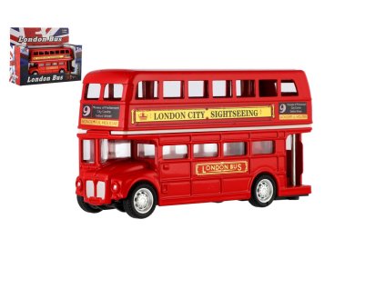 Autobus "Londýn" červený patrový kov/plast 12cm na zpětné natažení v krabičce 17x13,5x6cm
