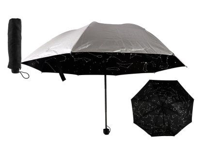Deštník hvězdná obloha skládací 25cm látka/kov pro dospělé stříbrný v sáčku